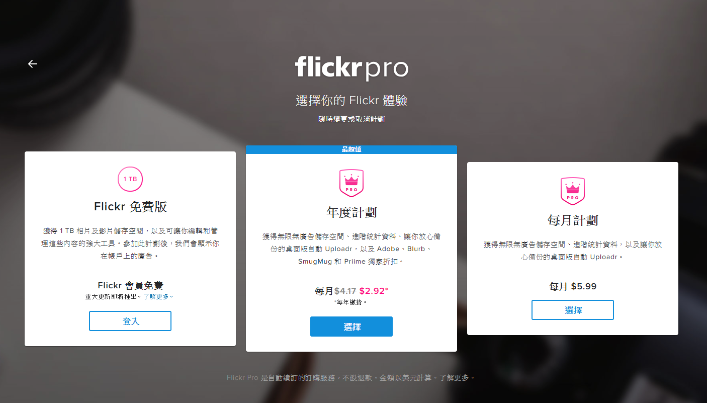 flickr  取消免费