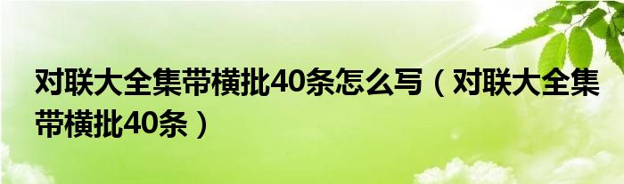 对联大全集带横批40条怎么写（对联大全集带横批40条）