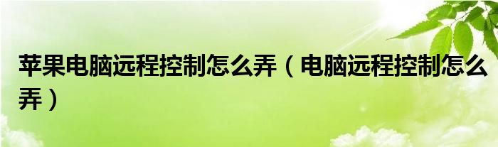 苹果电脑远程控制怎么弄（电脑远程控制怎么弄）