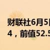 财联社6月5日电，中国5月财新服务业PMI 54，前值52.5。
