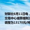 财联社6月11日电，上海国际能源交易中心公告，根据《上海国际能源交易中心结算细则》第三十五条规定，今日20号胶NR2406合约结算价调整为13170元/吨。