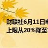 财联社6月11日电，据报道，越南银行寻求将外资持股比例上限从20%降至17.5%。