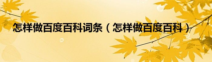 如何制作百度词条（怎样制作百度词条）