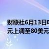 财联社6月13日电，投行伯恩斯坦将力拓目标价从77.50美元上调至80美元。