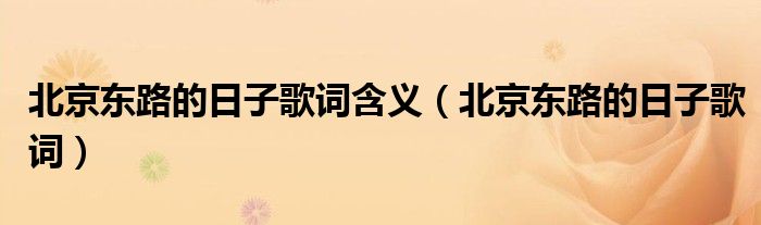 北京东路的日子歌曲歌词（北京东路的日子歌词大意）