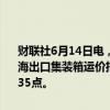 财联社6月14日电，据上海航运交易所数据，截至2024年6月14日，上海出口集装箱运价指数（综合指数）报3379.22点，与上期相比涨194.35点。