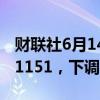 财联社6月14日电，人民币兑美元中间价报7.1151，下调29点。