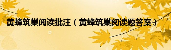黄蜂筑巢感悟（黄蜂筑巢阅读感悟）