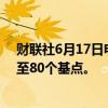 财联社6月17日电，法国-德国10年期国债收益率之差跃升至80个基点。