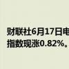 财联社6月17日电，香港恒生指数张幅扩大至1%，恒生科技指数现涨0.82%。
