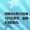 财联社6月18日电，截至6月14日当周，美国上市ETF资金流出总额为7,530万美元，此前一周资金流入3.556亿美元。今年迄今资金总计流入89.9亿美元。
