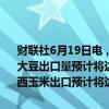 财联社6月19日电，巴西全国谷物出口商协会（ANEC）称，6月份巴西大豆出口量预计将达到1488万吨，而上周预计为1378万吨；6月份巴西玉米出口预计将达到10