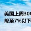 美国上周30年期抵押贷款利率自3月以来首次降至7%以下