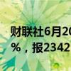 财联社6月20日电，COMEX黄金期货跌0.18%，报2342.70美元。