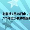 财联社6月20日电，布宜诺斯艾利斯谷物交易所数据显示，阿根廷2024/25年度小麦种植面积预计为630万公顷，而此前估计为620万公顷。