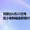 财联社6月20日电，布宜诺斯艾利斯谷物交易所称，阿根廷2024/25年度小麦种植面积预计为630万公顷，而此前估计为620万公顷。
