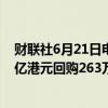 财联社6月21日电，腾讯控股于6月21日在港交所斥资约10亿港元回购263万股。