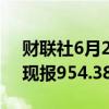 财联社6月25日电，现货钯金日内跌超2%，现报954.38美元/盎司。