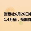 财联社6月26日电，美国至6月21日当周API原油库存增加91.4万桶，预期减少300万桶。