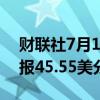 财联社7月1日电，CBOT豆油期货大涨4%，报45.55美分/磅。
