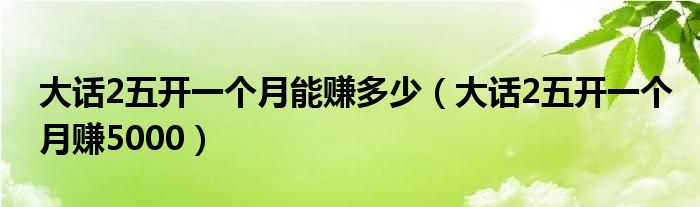 大话2五开赚钱攻略（大话2五开能赚钱吗）