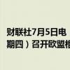 财联社7月5日电，商务部公告，决定于2024年7月18日（星期四）召开欧盟相关白兰地反倾销案听证会。