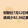 财联社7月12日电，美国至7月6日当周外国央行持有美国国债减少82.36亿美元。
