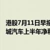 港股7月11日早报：上海发布促进汽车更新消费行动方案 长城汽车上半年净利预增超65亿元