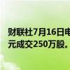 财联社7月16日电，李宁股票通过大宗交易以每股15.552港元成交250万股。