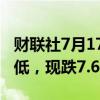 财联社7月17日电，日股东京电子股价短线走低，现跌7.6%。