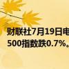 财联社7月19日电，美股延续跌势，道指跌1%，纳指、标普500指数跌0.7%。