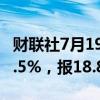 财联社7月19日电，ICE原糖期货日内跌幅达2.5%，报18.87美分/磅。