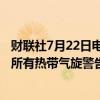财联社7月22日电，香港天文台称，将在中午12时20分取消所有热带气旋警告信号。