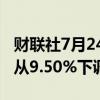 财联社7月24日电，斯里兰卡将基准贷款利率从9.50%下调至9.25%。
