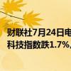 财联社7月24日电，港股午后持续回落，恒指跌超1%，恒生科技指数跌1.7%。