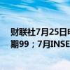 财联社7月25日电，法国7月INSEE制造业信心指数95，预期99；7月INSEE商业信心指数94，预期99。