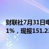 财联社7月31日电，美元兑日元短线下挫超50点，日内下跌1%，现报151.23。