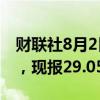 财联社8月2日电，COMEX期银日内涨超2%，现报29.05美元/盎司。