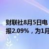 财联社8月5日电，德国10年期国债收益率开盘下跌9个基点报2.09%，为1月份以来最低。