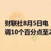 财联社8月5日电，高盛将未来12个月美国经济衰退的概率上调10个百分点至25%。