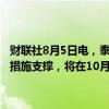 财联社8月5日电，泰国财长表示，股市下跌受外部因素推动，应有政府措施支撑，将在10月前扩大政府股权基金以支撑股市。