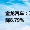 金龙汽车：7月份客车销售量2792辆 同比下降8.79%