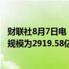 财联社8月7日电，周二美联储隔夜逆回购协议（RRP）使用规模为2919.58亿美元。
