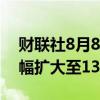 财联社8月8日电，集运欧线主力合约日内跌幅扩大至13%。