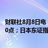 财联社8月8日电，日经225指数早盘收涨0.2%，至35148.10点；日本东证指数早盘收涨0.2%，至2493.10点。