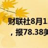 财联社8月12日电，WTI原油期货涨幅达2%，报78.38美元/桶。