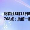 财联社8月13日电，集运欧线主力合约日内跌超1%，现报2768点；此前一度涨超8%。