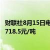 财联社8月15日电，铁矿石期货主力合约涨幅扩大至2%，报718.5元/吨
