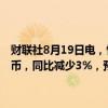 财联社8月19日电，恒安国际集团有限公司上半年营收118.4亿元人民币，同比减少3%，预估122.8亿元；净利润14.1亿元，同比增加15%。