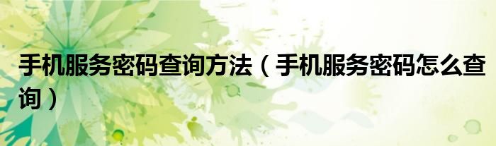 手机服务密码（手机服务密码在哪里查看）